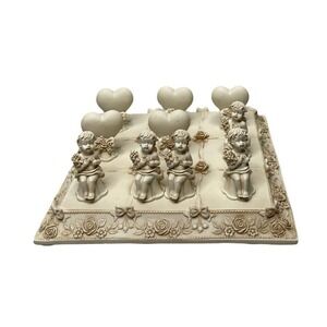 2004 Collectible Avon Ceramic Cherub Tic-Tac-Toe With Decorative Ceramic Board